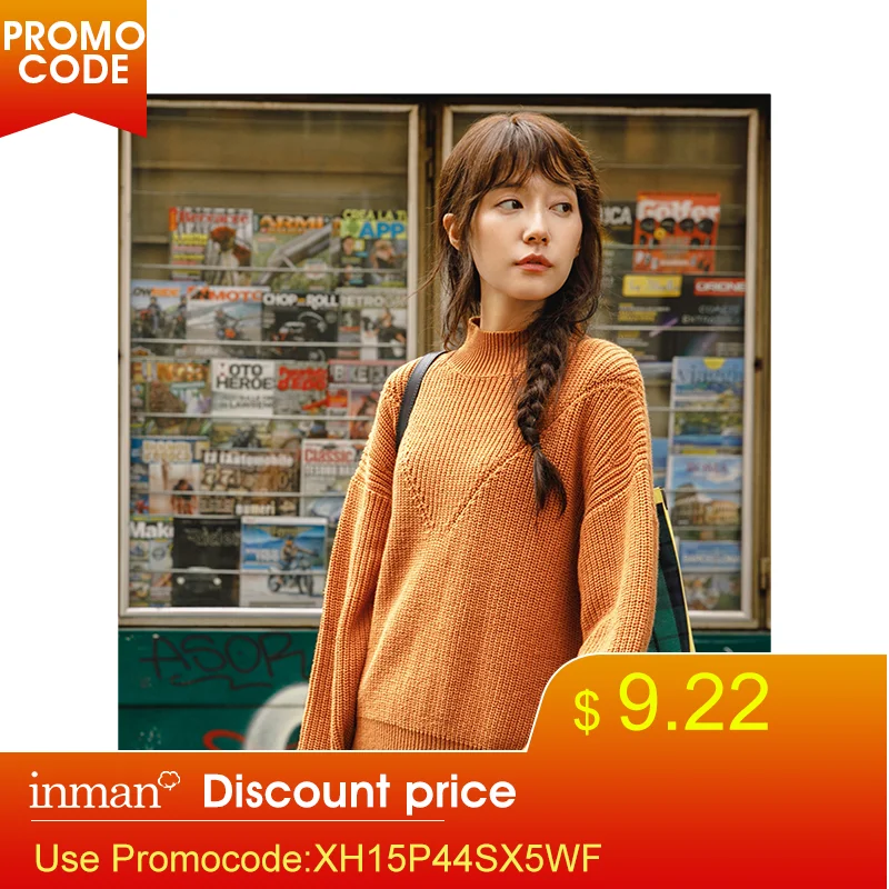 Comprar INMAN otoño cuello de tortuga manguito rotatorio algodón elegante todo combinado Color sólido suéter mujeres