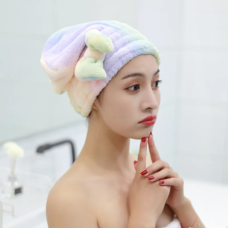 Hair-Towel Shower-Cap Quick-Drying Bath-Accessories Super-Absorbent Women with Bowknot