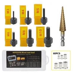 HIFESON – pistolet à riveter, écrou en fer, matériel en acier, tête de traction, écrou de rivetage, multi taille M3 M10, 68 pièces 