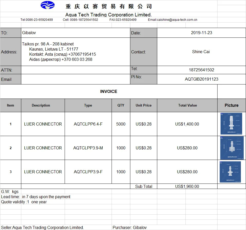 6,4 мм(1/") медицинский luer разъем, Женский luer замок PP