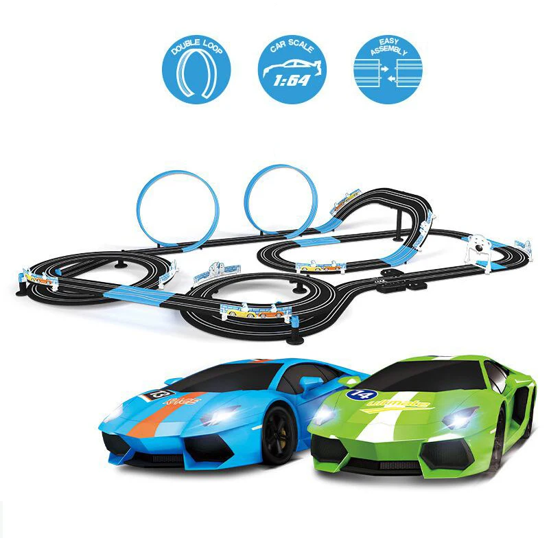 Double Electric Remote Control Toy Train Track Electric Automatic Regulation Circuit Car Racing Track Toy Set Boy Racing Track