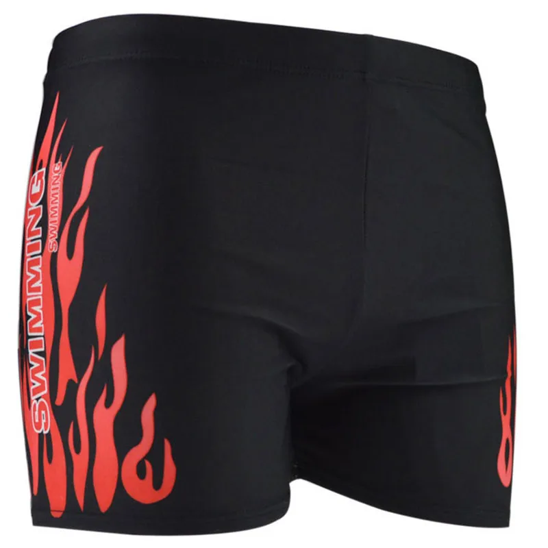 

Men Burning Fire Swimming Brief Breathable Short Sports Underwear Summer Swim Trunks-Red + BlackXL