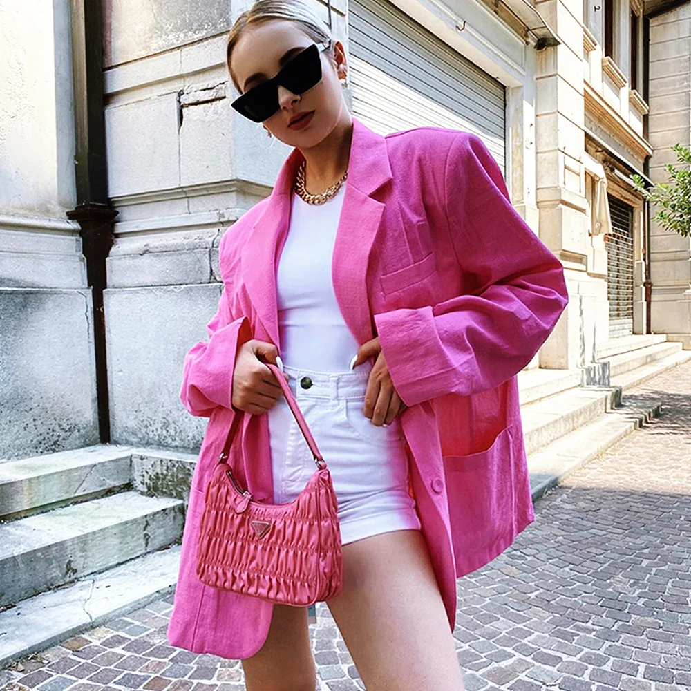Elegant Office Blazer Women Casual Long Sleeve Single Breasted Pocket Loose Long Jackets 2020 Autumn Winter Fashion Female Coat