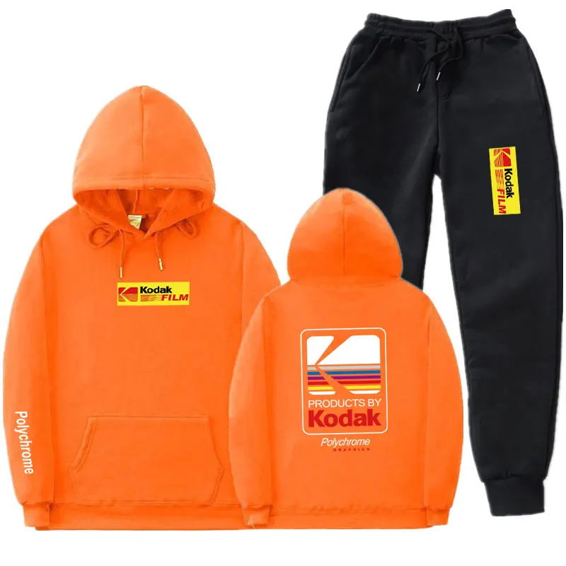 Orange MK098 Японский уличная Толстовка Комплект Спортивный костюм для мужчин термальная спортивная одежда наборы Kodak толстовки и брюки Повседневный свитер спортивный костюм - Цвет: Orange MK098