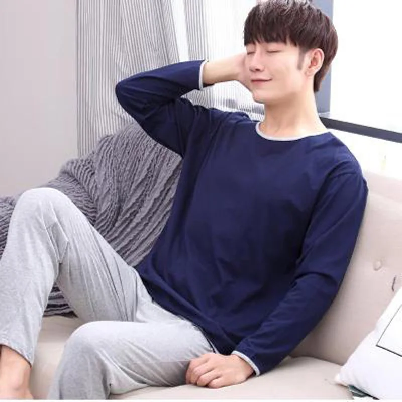 Серый набор мужских пижам, вязанная теплая одежда, одежда для сна, пижама с длинным рукавом для мужчин, майки на осень и зиму