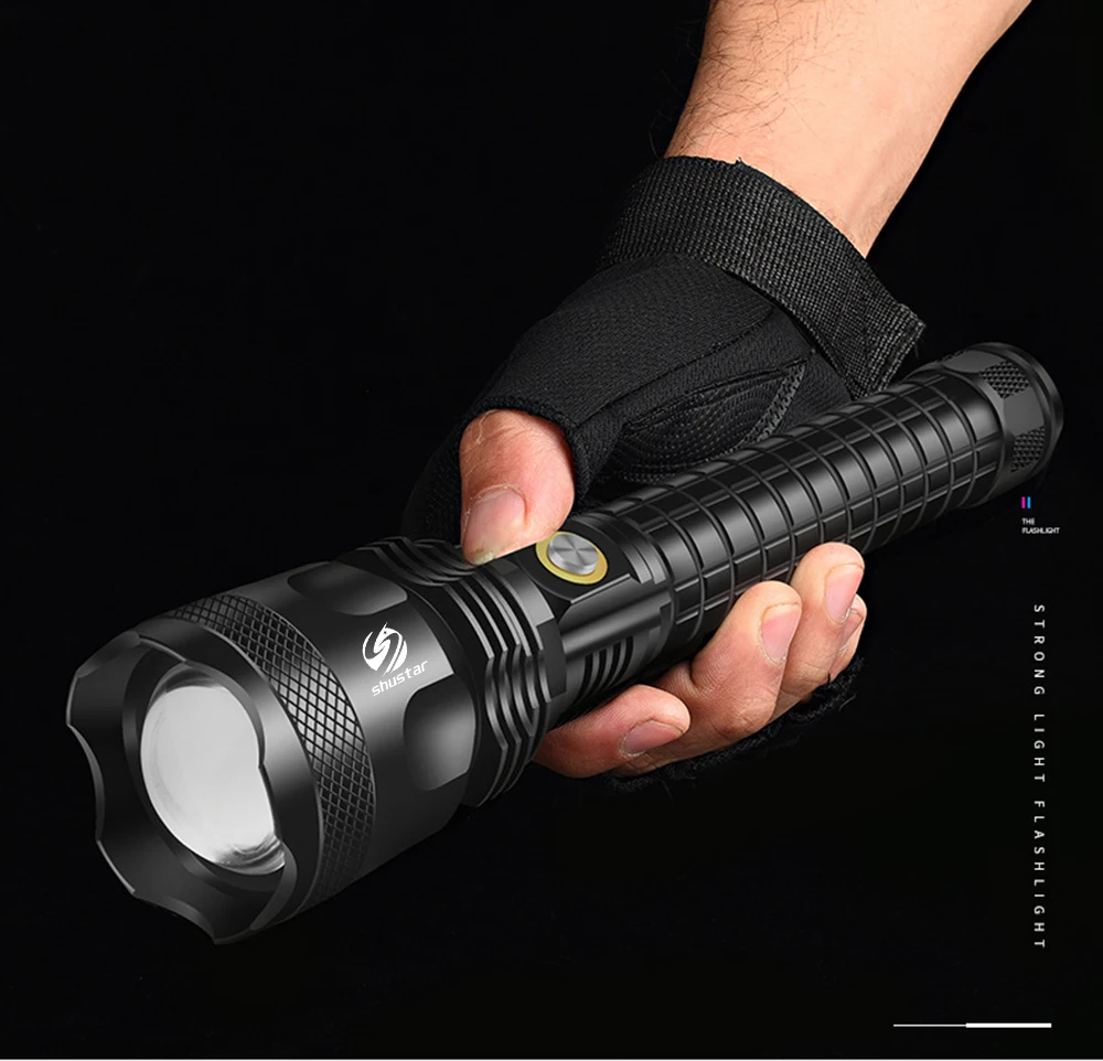 S113 Powerful LED Flashlight With XHP70.2 Lamp beads Tactical waterproof LED Torch Telescopic zoom 3 lighting modes By 26650
