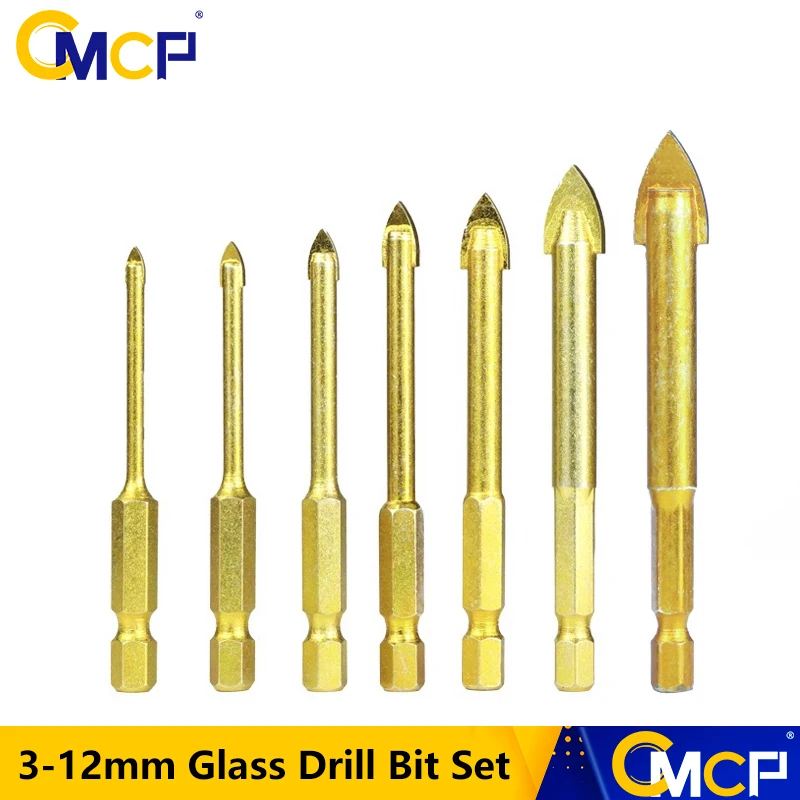 6Pcs Glass Drill Bit Set,1/4 Hex Shank Glass Tile Drilling Bits Kit 4/5/6/8/10/12mm Cutting Hole,Titanium Plated 