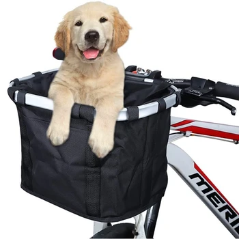

Bike Basket Folding Bicycle Pet Cat Dog Carrier Front Removable Bicycle Handlebar Basket Bag