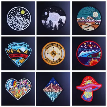 

Adventure Travel Embroidered Badges Patches For Clothing Iron On Patch Explore The Natural Mountains And Rivers Stripes Applique