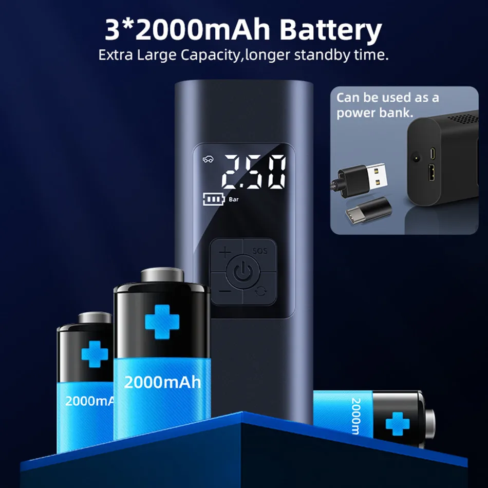 Behozel 6000mAh Mini Compresseur à Air Portatif, Gonfleur Pneus