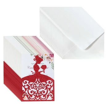 

20pcs/set Wedding Invitations Cards Glitter Girl Greeting Card Invite Envelopes E7CB