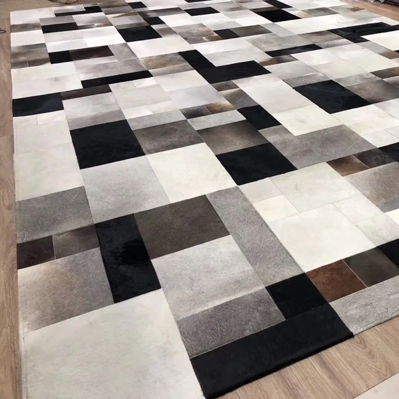 Натуральный воловья кожа современный ковер пэтчворк белый и черный серый коричневый смешанный настоящий кожаный ковер