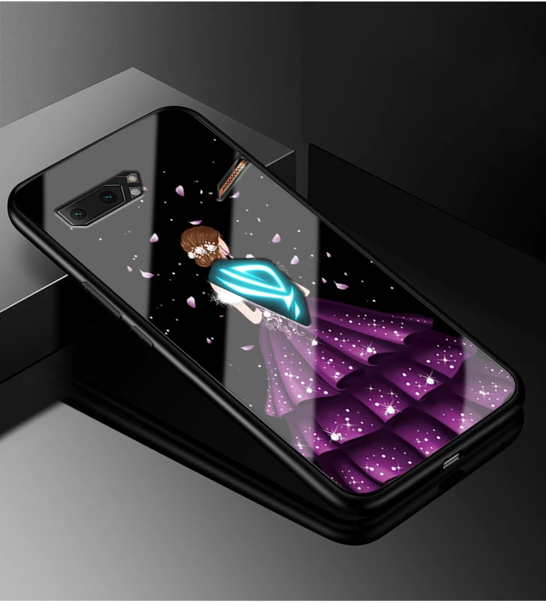 Для Asus ROG Phone II ZS660KL чехол силиконовый бампер жесткая стеклянная задняя крышка для Asus ROG Phone 2 ZS660KL Gaming Phone2 - Цвет: 19