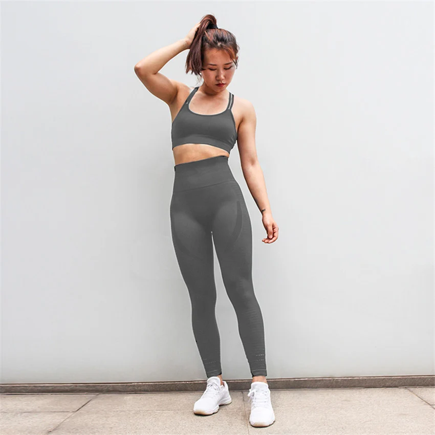 CB994 greys set Женский спортивный костюм, комплект для йоги, бесшовный, для бега, фитнеса, бега, йоги, бюстгальтер, леггинсы, спортивный костюм, спортивная одежда для спортзала, одежда для тренировок - Цвет: CB994 greys set