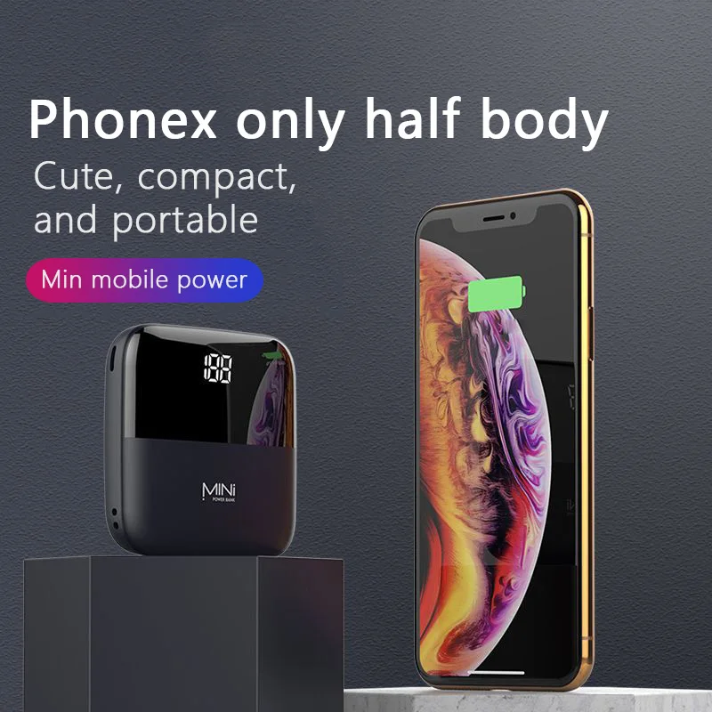 

10000mAh Mini Power Bank Quick Charge Front Display Dual USB Fast Output Mirco USB Tpye-C Fast Charge Portable Powerbank