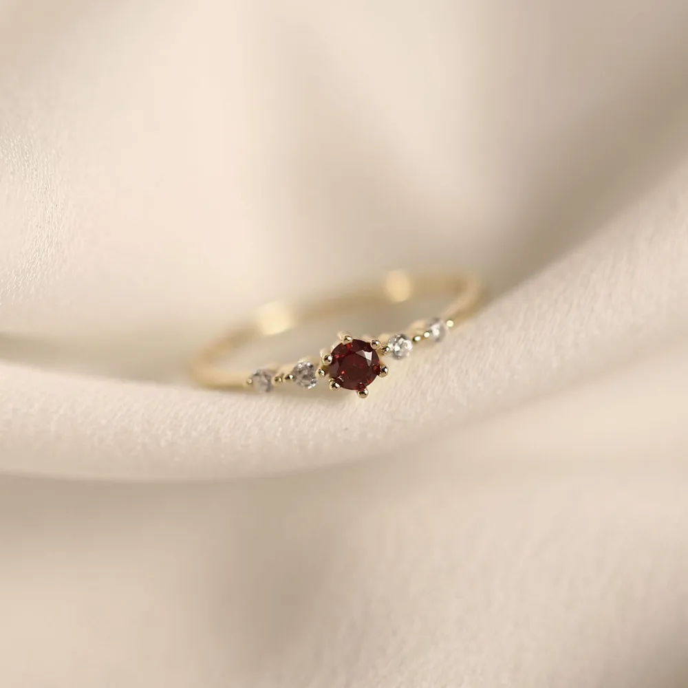 925 Sterling Silver Ruby Slim Ring 14K Gold Plating for Women