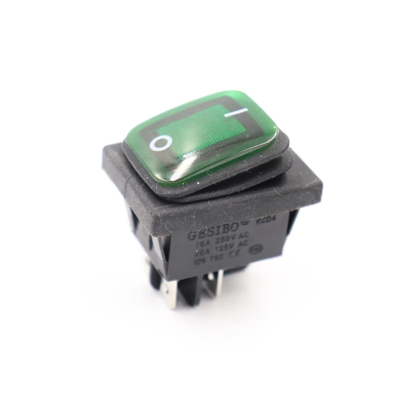 4pin LED green On off KCD4 водонепроницаемый и маслостойкий переключатель, четыре фута, 2 файла, красный, зеленый, с подсветкой, шесть футов, кулисный переключатель питания, светодиодный, 12 В, 220 В - Цвет: 4pin LED green