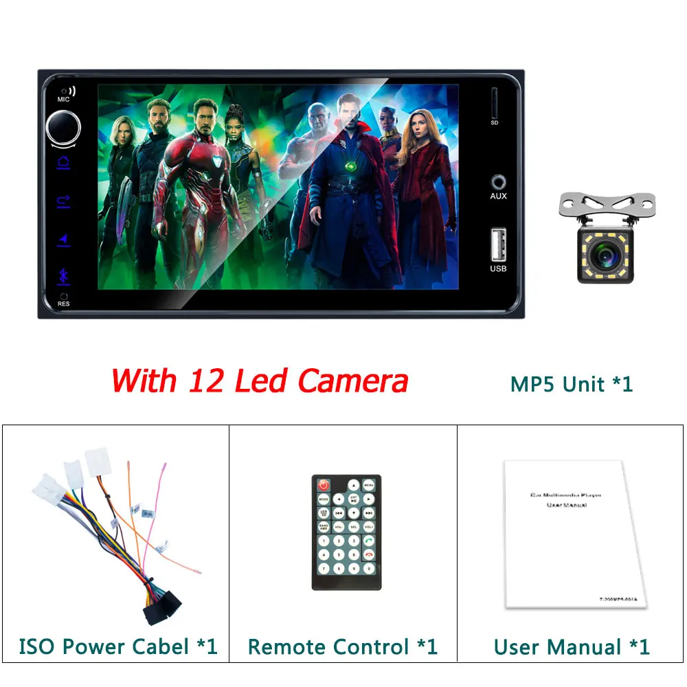 with 12 led camera Camecho 7 ''TFT HD сенсорный автомобильный MP5 плеер 2Din Универсальная автомобильная радио зеркальная ссылка USB аудио стерео камера заднего вида для Toyota Corolla - Цвет: with 12 led camera