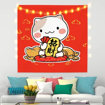 

Japanese Lucky Cat Hanging Cloth Tapestry Blanket Background Cloth Beach Towel Household Hanging Picture Decorative Tablecloth