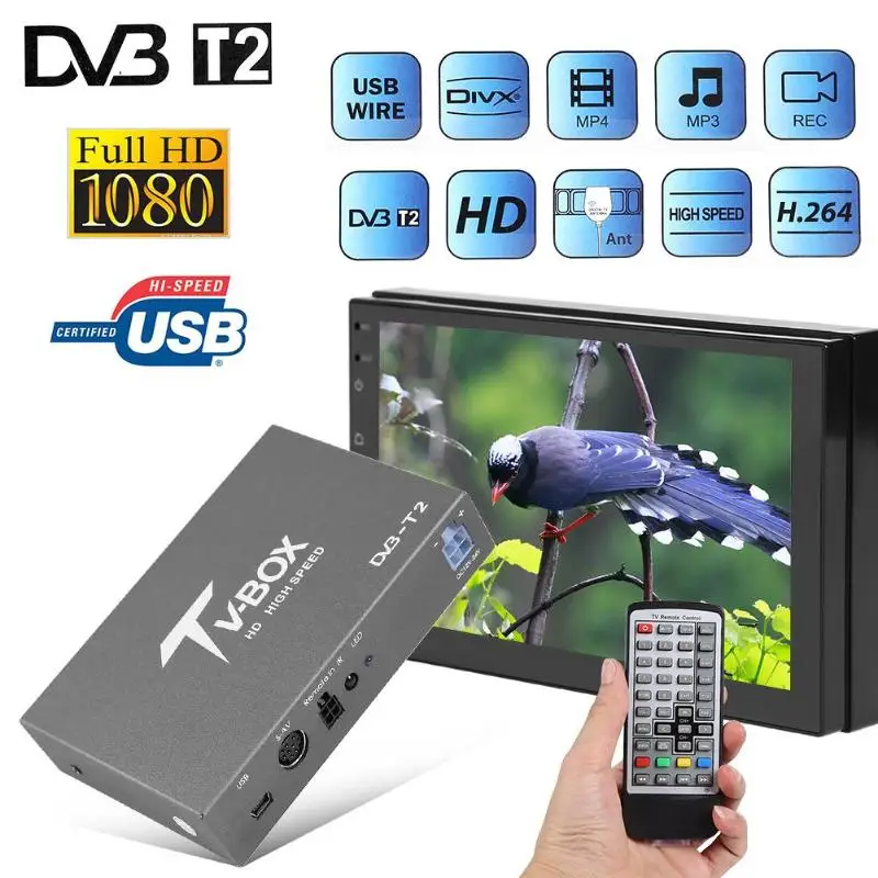 VODOOL автомобильный мобильный DVB-T2 цифровая ТВ коробка DVB T2 Мини HD автомобильный тв приемник сигнала блок тюнера для в автомобиль DVD видео система с антенной