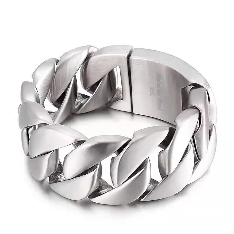 31mm Width Big Heavy Chunky Brush Matte Curb Cuban Chain Bracelet Hiphop Punk Men 316L Stainless Steel Bike Biker Bangle Jewelry | Украшения