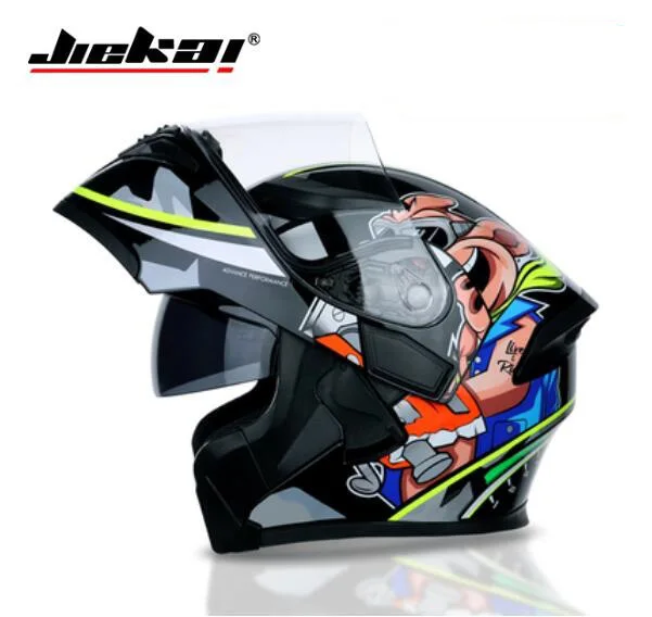 New style Knight protection Flip Up Motorcycle Safety Helmet JIEKAI Open Face Double lens Motorbike Helmets of ABS PC visor - Цвет: Зеленый