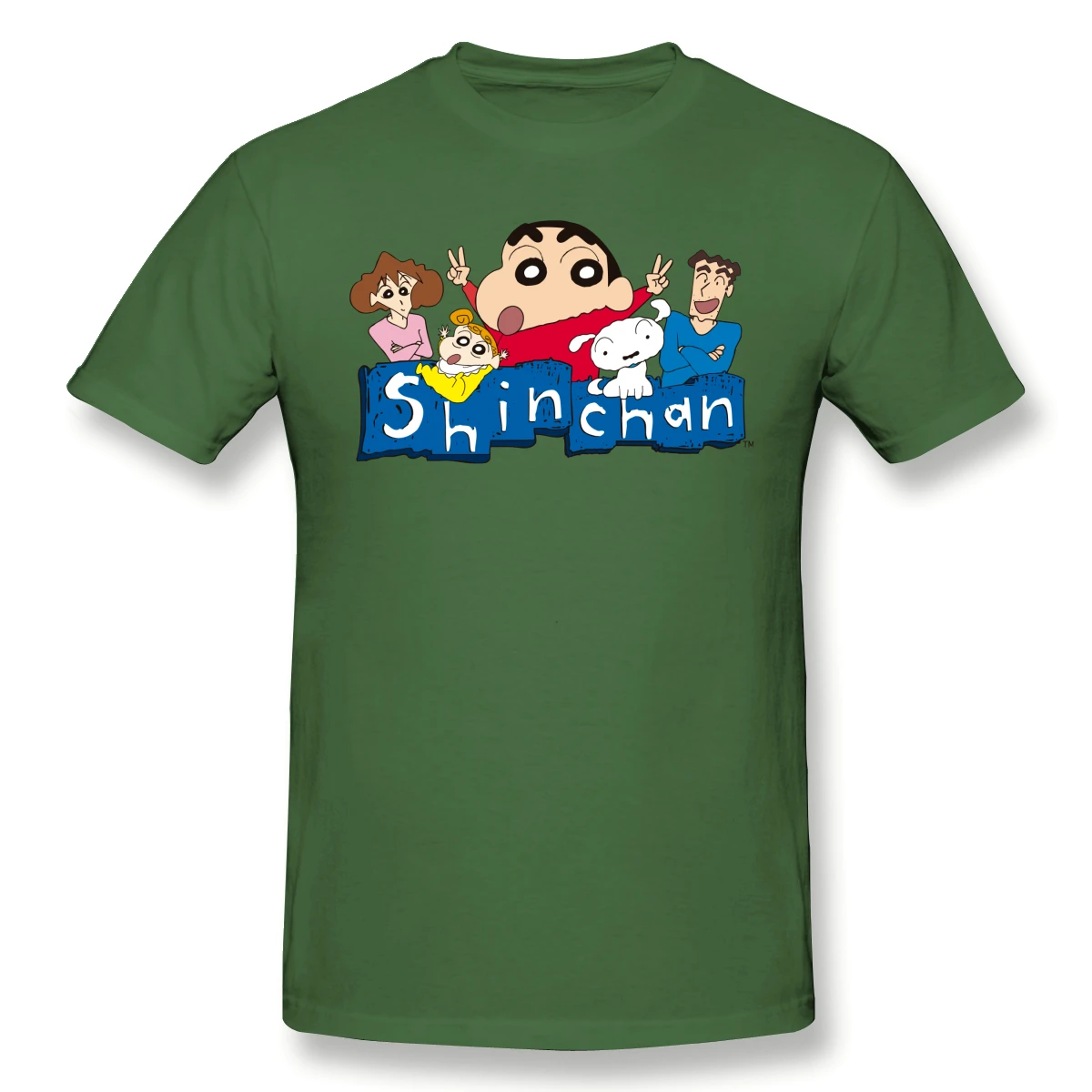 Crayon Shin Chan, повседневная мужская футболка с круглым вырезом и принтом, мужская и модная футболка в стиле хип-хоп из хлопка - Цвет: Армейский зеленый
