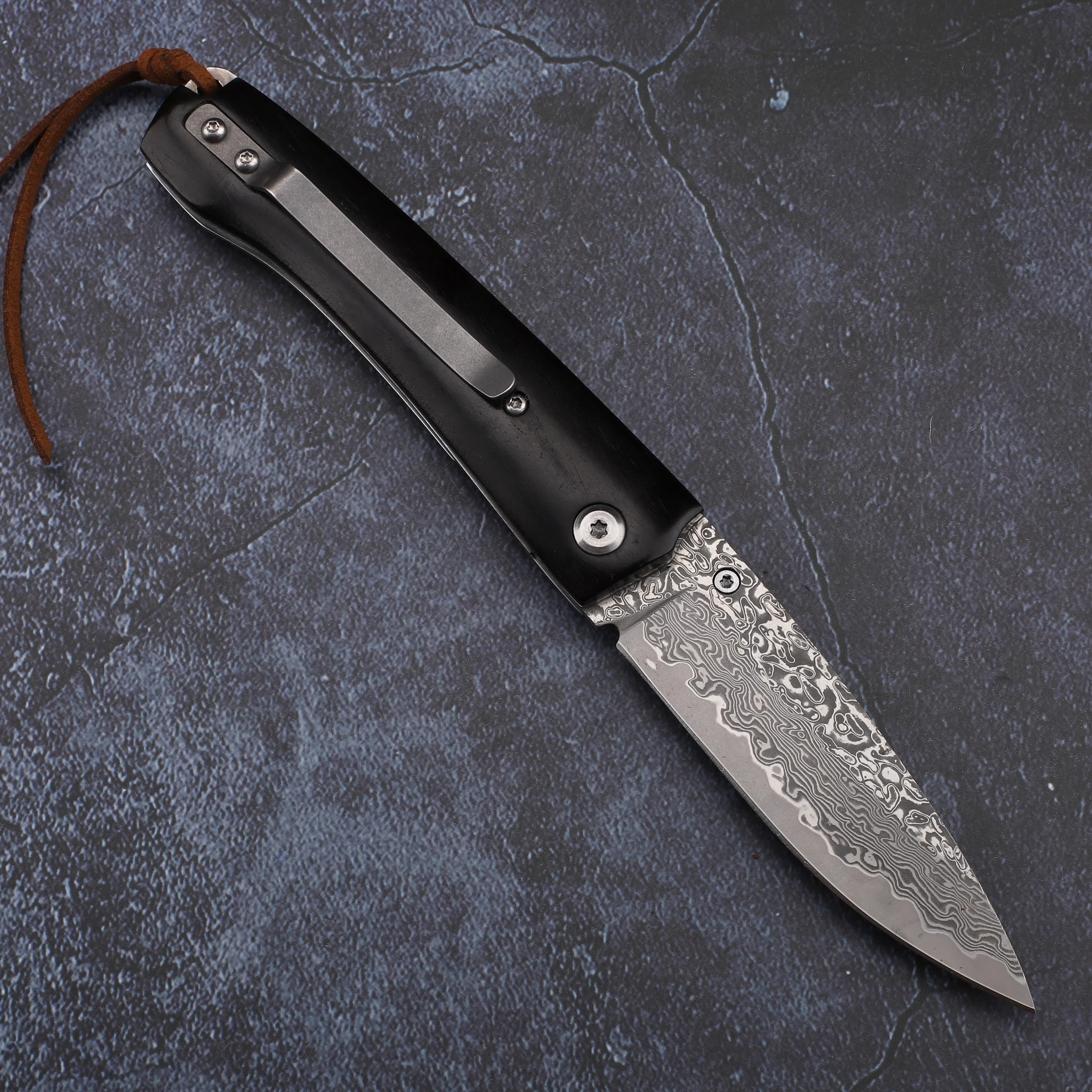 VG10 steel core Damascus steel blade ebony handle outdoor camping hiking hunting knife pocket fruit knife EDC portable high hard 3