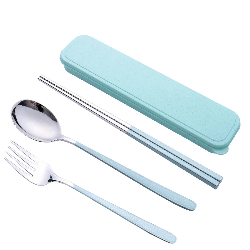 light-green 4ps Открытый столовые приборы набор посуды из нержавеющей стали Ложка Вилка палочки для еды для школы SEC88 - Цвет: light-green 4ps