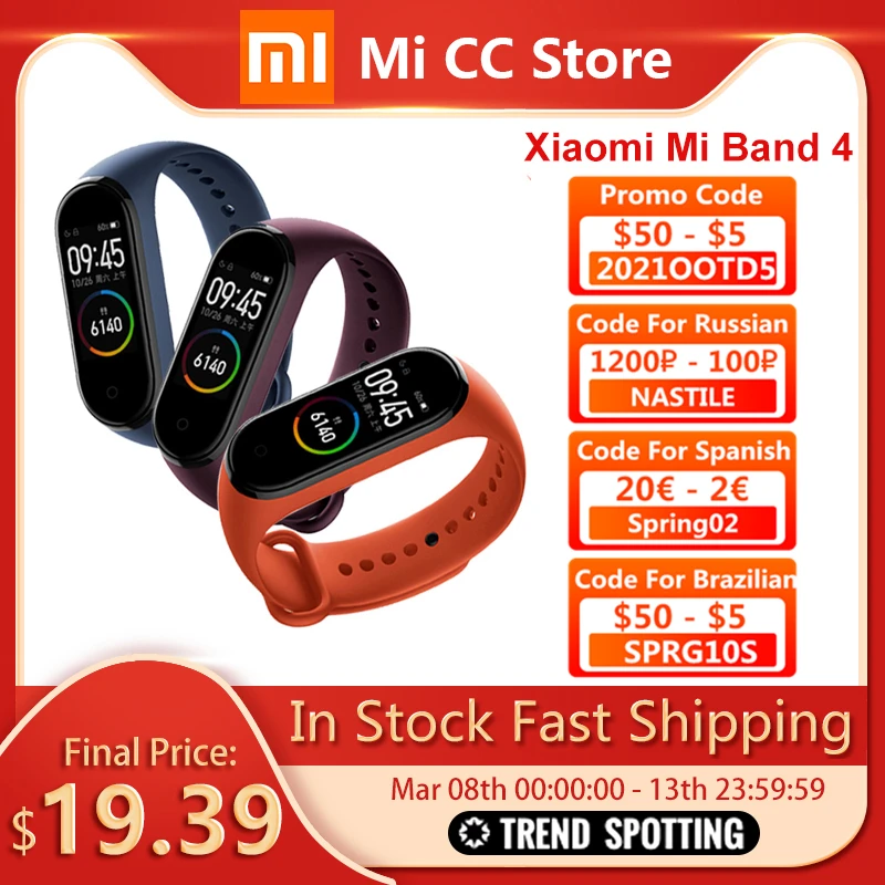 Xiaomi Mi Band 4 Bracelet Heart Rate Fitness Tracker Bluetooth Sport Waterproof Smartband Colorful Touch Screen Miband 4