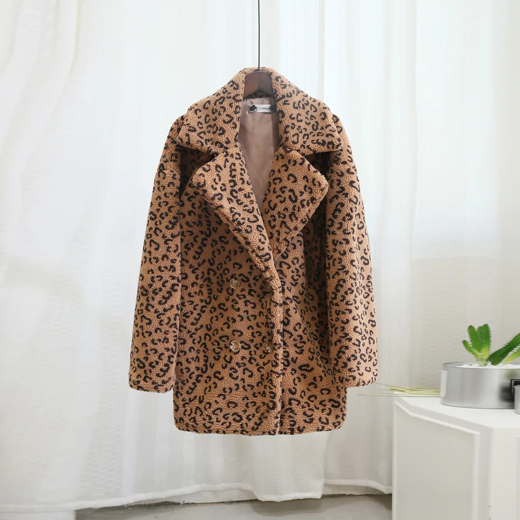 Леопардовая куртка, модная женская тонкая Повседневная шуба Luipaard, Женская Куртка Harajuku, женское свободное зимнее пальто из искусственного меха с отложным воротником