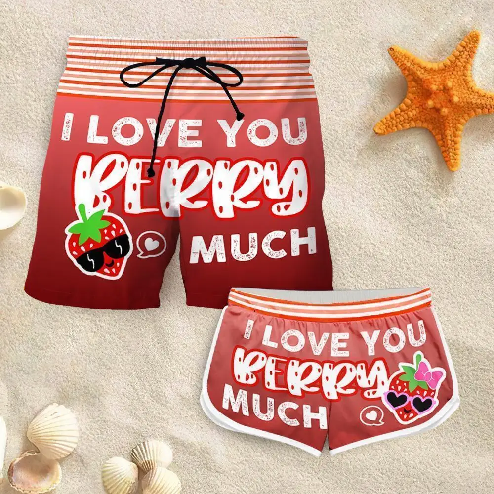 

CLOOCL Couple Matching I Love You Berry Much Shorts 3D Printed Casual Shorts Men Women Fashion for Couple Outfit Beach Shorts