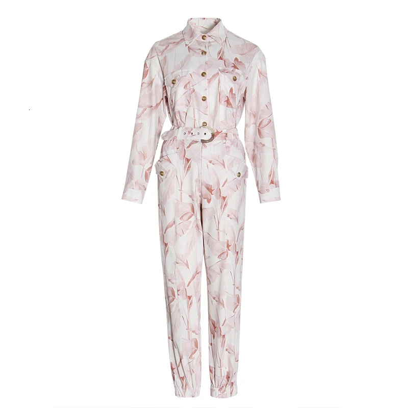 

Print Hit Color Women's Two Piece Sets Lapel Collar Long Sleeve Shirt High Waist Sashes Pant Casual Suit Female New