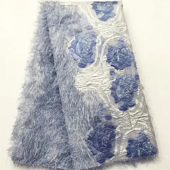 

2020 Latest Organza Mesh French Tulle Lace Fabric Embroidery Floral Feather African Lace Fabric For Wedding Dress N2840