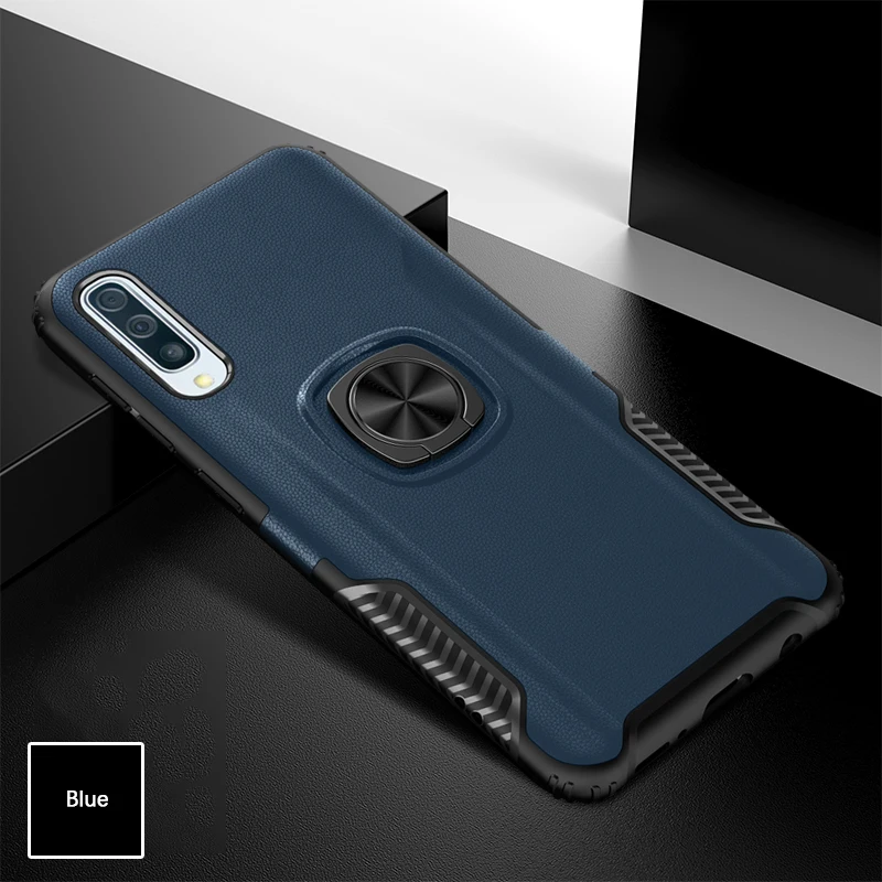 Для samsung Galaxy M10 M20 M30 M40 A10 A20 A30s A40 A50s A70 A80 A90 силиконовый чехол ТПУ Жесткий ударопрочный чехол-держатель с кольцом - Цвет: Синий