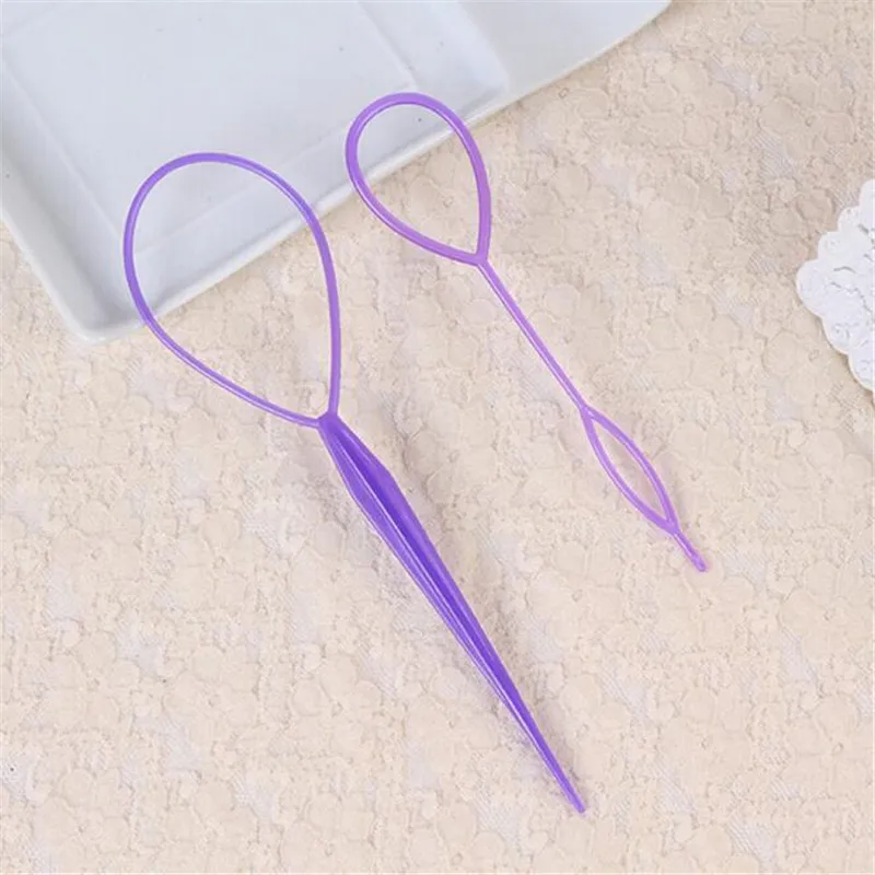 2pcs purple 4 шт./компл. Magic волос Плетение Твист бигуди комплект шпилька Holding Шнуровых шерстяные иглы, "конский хвост", набор инструментов для самостоятельного - Цвет: 2pcs purple