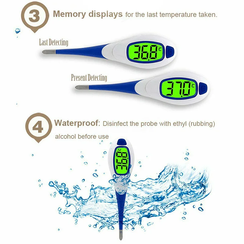Высококачественный цифровой lcd Детский термометр с гибким наконечником для рта и подмышек для детей и взрослых