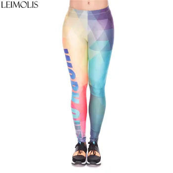 

LEIMOLIS 3D print colorful geometry Letter fitness push up workout leggings women Harajuku High Waist punk rock sexy leggins
