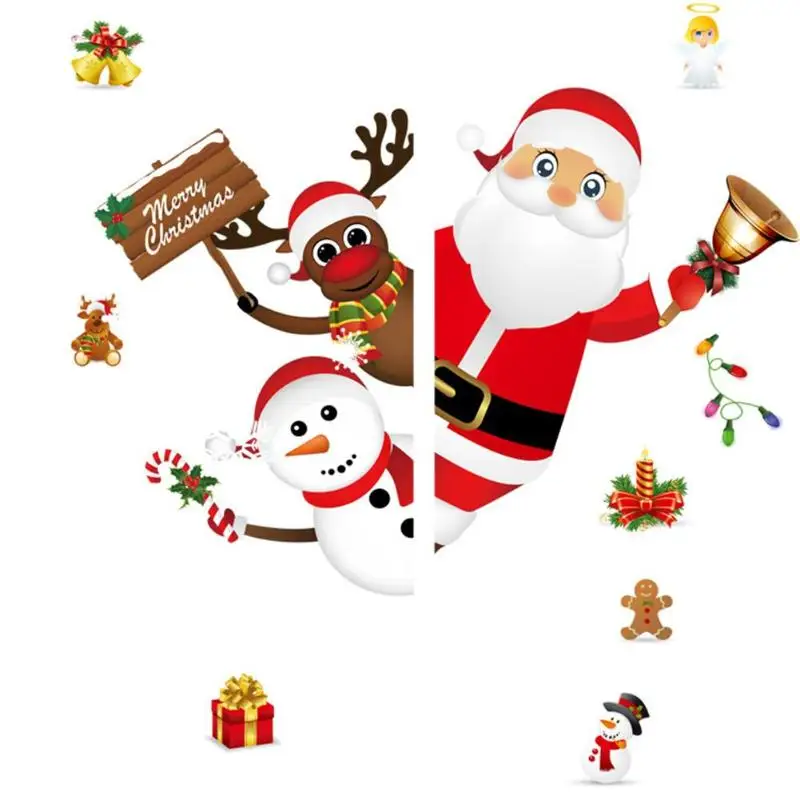 DIY Merry Christmas Wall Sticker Showcase Home Window Glass Sticker Santa Claus Christmas Tree Wall Stickers Natal Navided