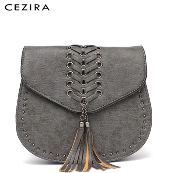 

CEZIRA Retro Bohemia Women PU Leather Crossbody Bag Tassel Braid Saddle Flap Bag Female Vegan Leather Messenger Shoulder Handbag