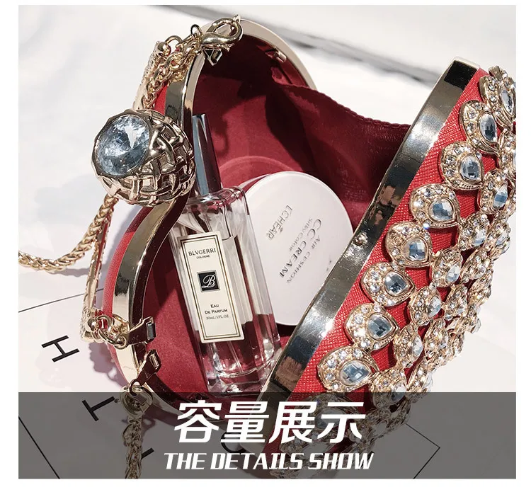 Luxury Bling Crystal Diamond Heart Women Party Handbag Wedding Evening Bag Day Clutch Chain Purse Ladies Pouch Shoulder Bag