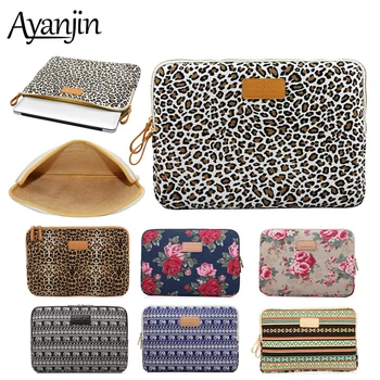 

Leopard Canvas Sleeve Laptop Bag 15.6 17 For Macbook Air 13 Pro 11 12 14 15 2018 2019 Case For Xiaomi Samsung Asus Lenovo Cover
