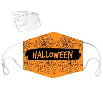 

1 PCS Child Mask Halloween Scary Skull Pumpkin Mask Face Mouth Mask Reusable Washable Breathable Mask PM2.5 with 2 Filters