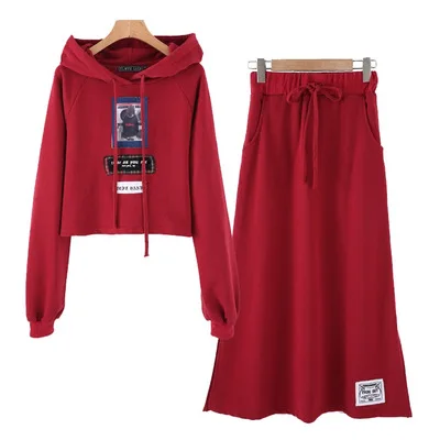 

2020 Women Spring Autumn Casual Sportswear Warm Thick Hooded Sweatshirts 2 Piece Set Casual Sport Suit Women Tracksuit Set