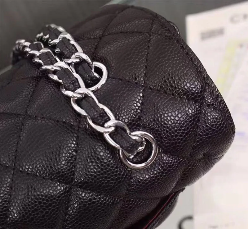 Роскошные сумки, женские сумки, дизайнерская классическая сумка с клапаном на цепочке, 25 см., икра, кожа, Джамбо, оригинальная качественная модная сумка на плечо - Цвет: black silver chain