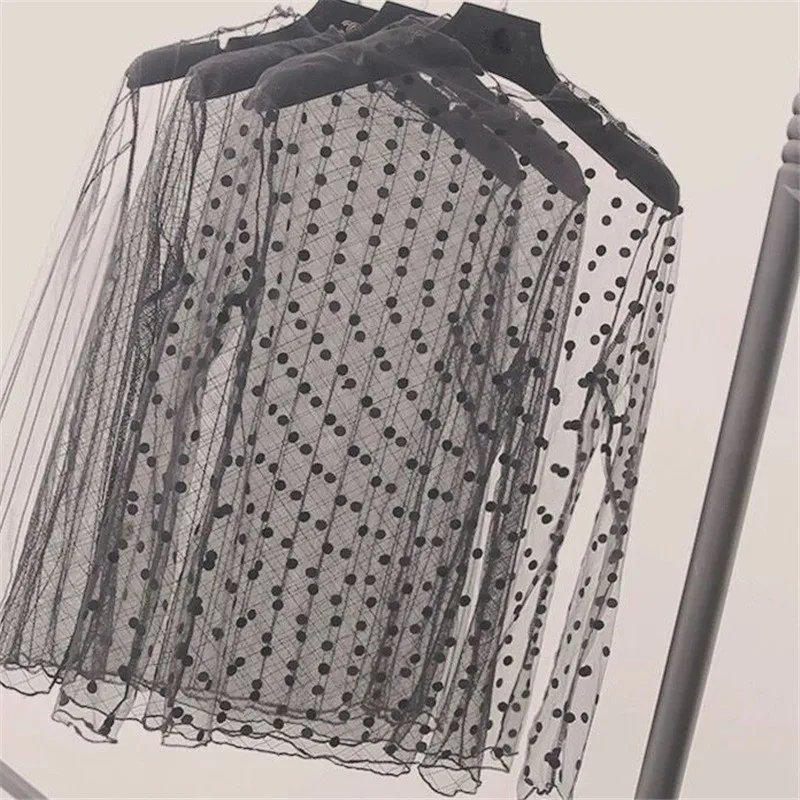 Сексуальное ажурное для женщин топы с высоким воротом прозрачная Сетчатая