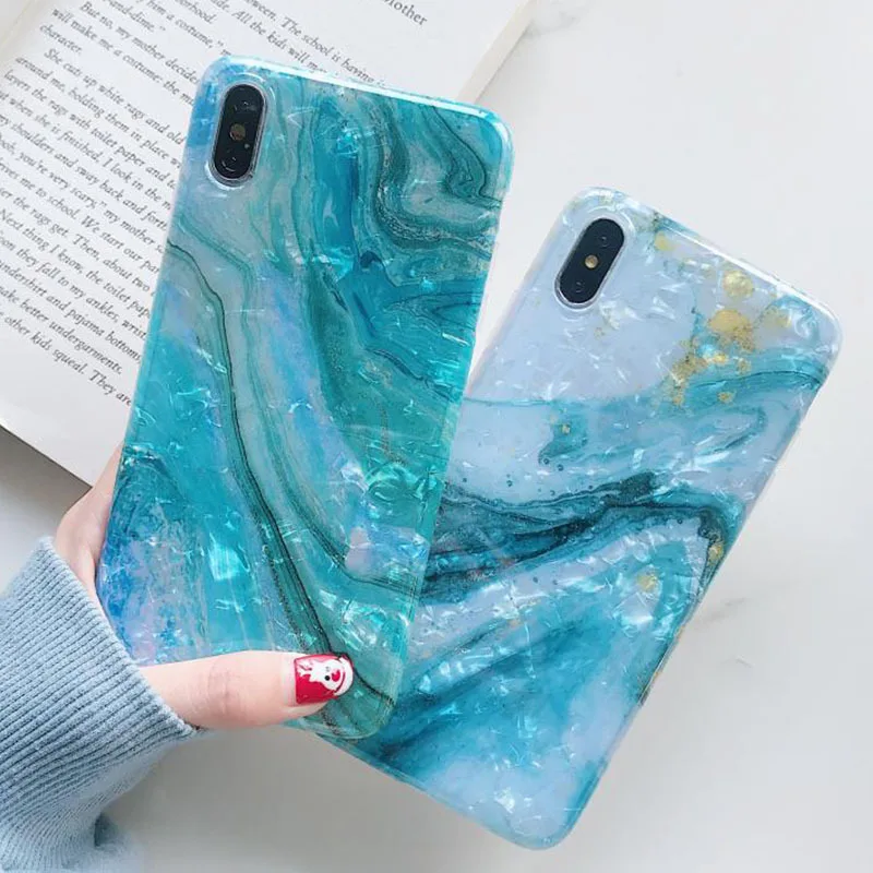 

Rmantic Case Blue Dreamy Ocean Conch Protective Case for Apple 7/8-plus/X XS MAX Case For Iphone Case phon Accessories