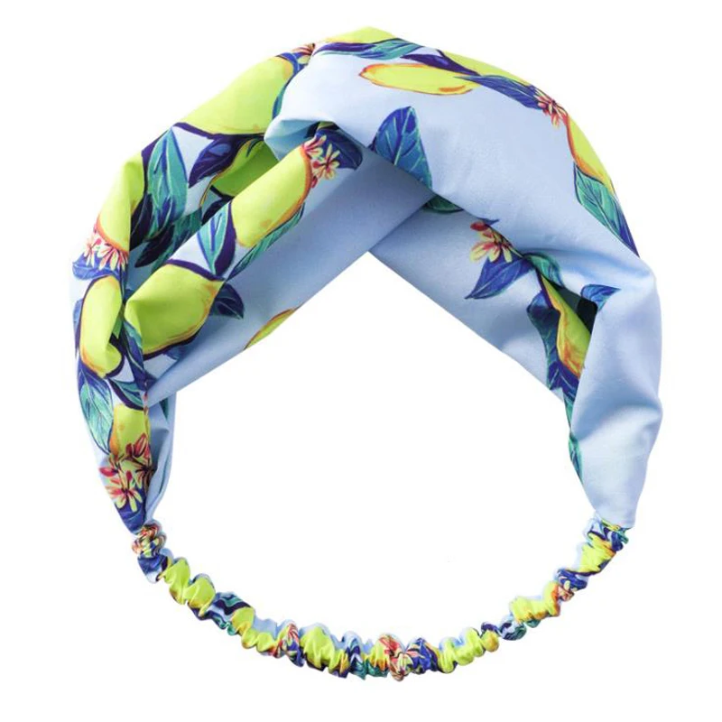 

Lemon Leaves Printing Elastic Hair Bands Fruit Straight Rabbit Ears Headbands Bowknot Cross Hairbands Hair Accessories For Women