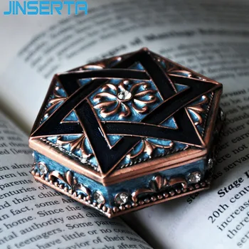 

JINSERTA Antique Metal Storage Box Hexagon Jewelry Rings Organizer Box Luxury Retro Round Silver European Decor Box Fancy Gifts