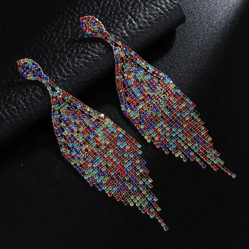 GKY648 gold colorful Модные свадебные серьги с кристаллами и кисточками для женщин массивные серьги многоцветные длинные серьги-подвески вечерние ювелирные изделия для выпускного вечера подарок - Окраска металла: GKY648 gold colorful